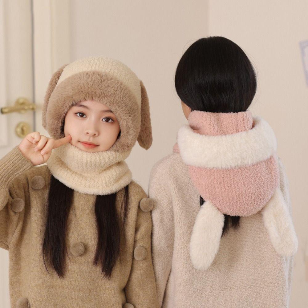Knitted Beanie Rabbit Ear Winter Hat Warm Ears Pullover Cap Plush Scarf Hat  Kids Winter Wear