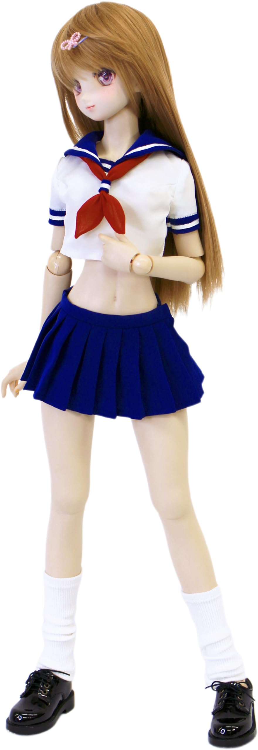

Petite Marie DD Cute High School Girl Sailor Short White with Blue Summer Pleated 60cm Doll Clothes 1/3 (S-L Bust) Outfit, Mini-Length Uniform,