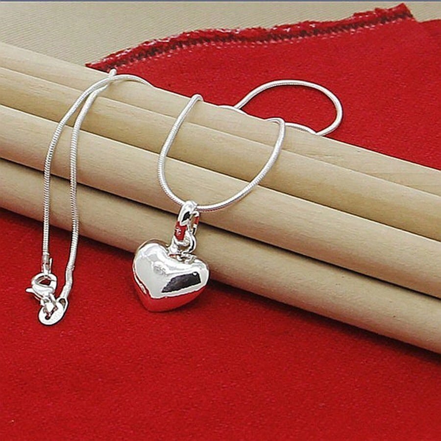 Charm Solid Small Heart Pendant Necklace 16-30 Inch Snake Chain For Women Wedding Charm Fashion Jewelry