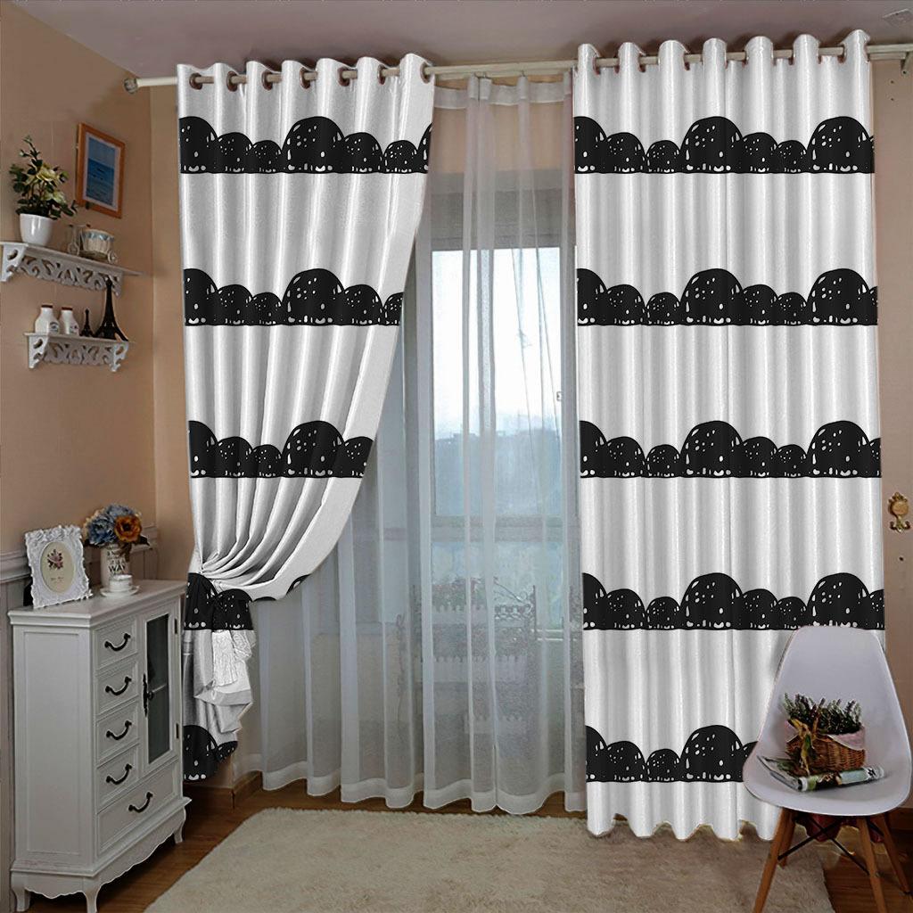 Curtains Black And White Simple Wind 3D Digital Printing High Density Blackout Curtains
