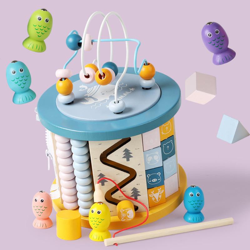 Wooden 11 In 1 Bead Fishing Shape Graphics Paired Toy For Boys Girls Baby Learning Activity