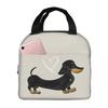 Perro Salchicha de Dibujos Animados con Corazón de Amor Bolsa de Almuerzo Aislada para Mujeres Niños Cajas de Comida Portátiles Fiambrera Térmica Bolso de Mano