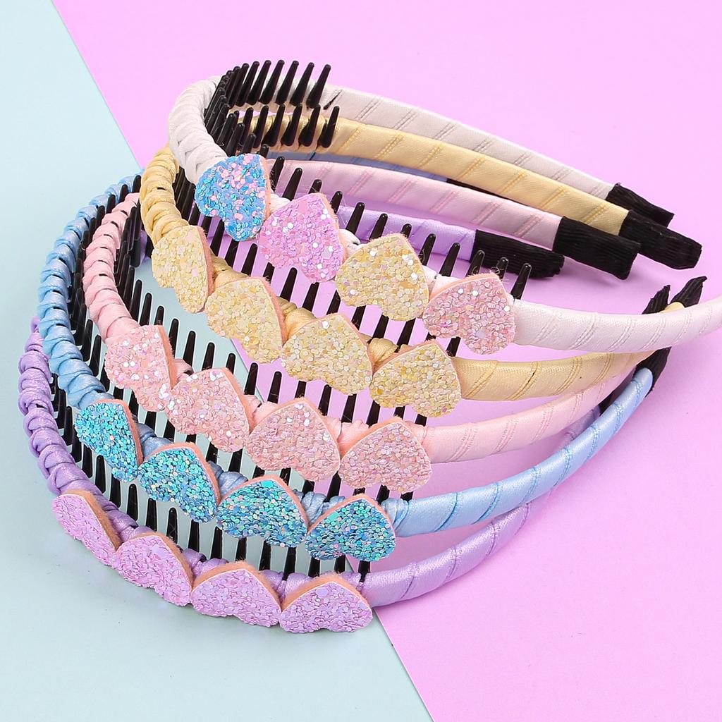 1/5PCS Glitter Heart Headbands Girls Sparkly Heart Shaped Headband Teeth Hairbands Children Kids Party School Hair Accessories