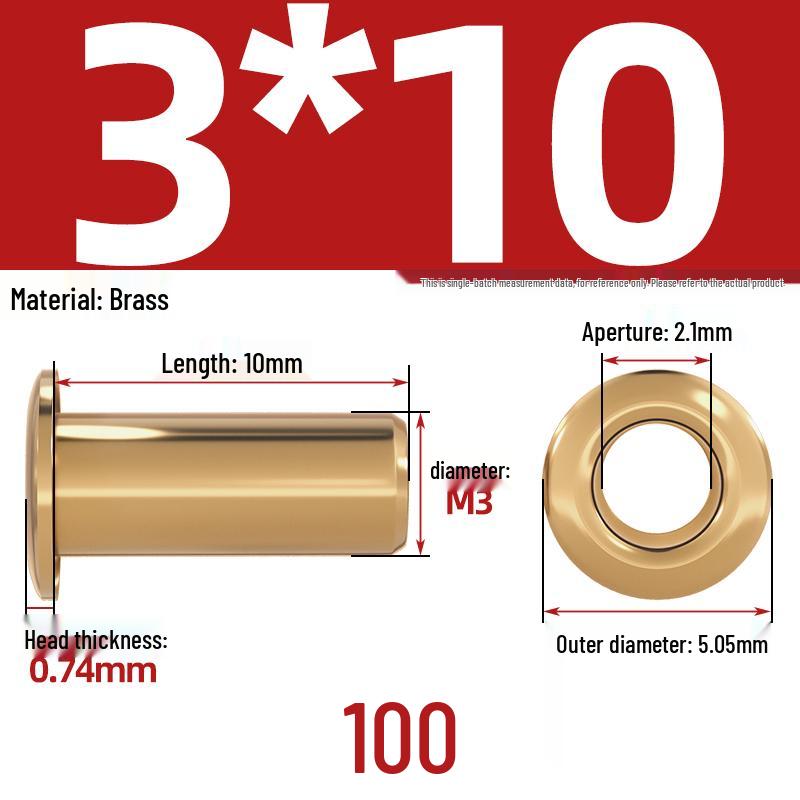 Pure Brass Hollow Rivets & Copper Eyelets Fasteners M1.3–M5