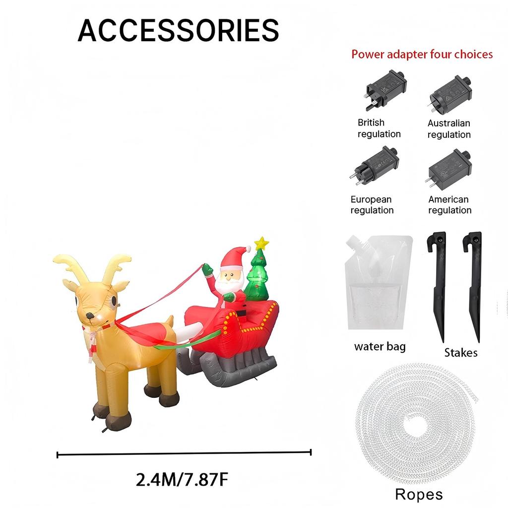 7.87FT Holiday Lighting With LED Lights Giant Christmas Inflatable Santa Sleigh Reindeer Xmas Yard Supplies Home Party Ornaments