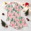 Women's Christmas Pajama Set Short Sleeve Button Down Shirt and Shorts Sleepwear