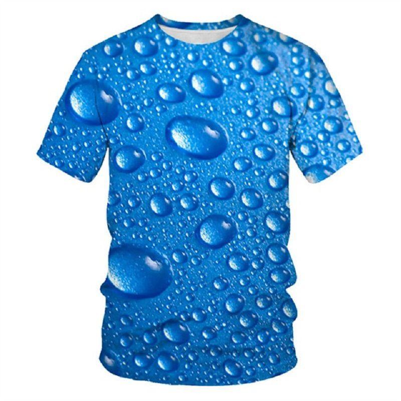 

3d Printed Men Tshirt Short Sleeve Loose Uniquely Raindrop Oneck Tops Summer Blue,2XL