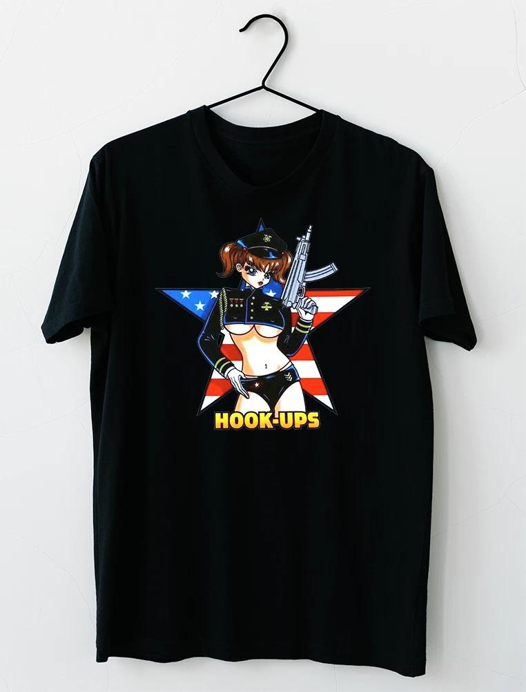 Hookups Skateboard American Flag Police Girl T-Shirt S-2XL XL