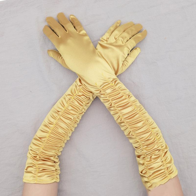 

Модные Сексуальные Длинные Однотонные Плиссированные Сатиновые Перчатки для Выступлений Свадебные Оперные Вечерние Перчатки для Платья
