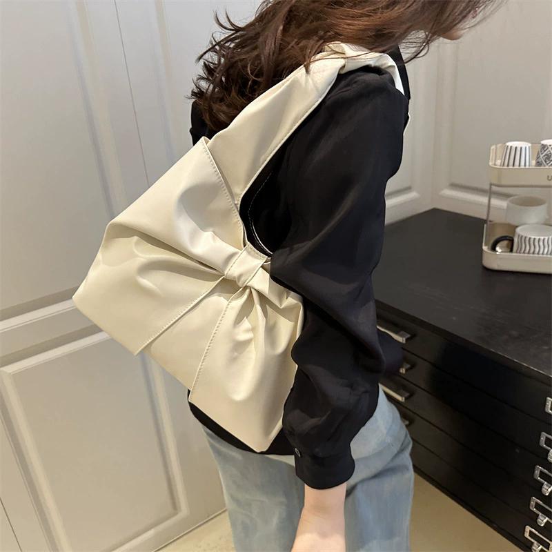 Yogodlns Casual Shoulder Bag for Women New Sweet and Simple Underarm Bag Bow Design Large Capacity Handbag