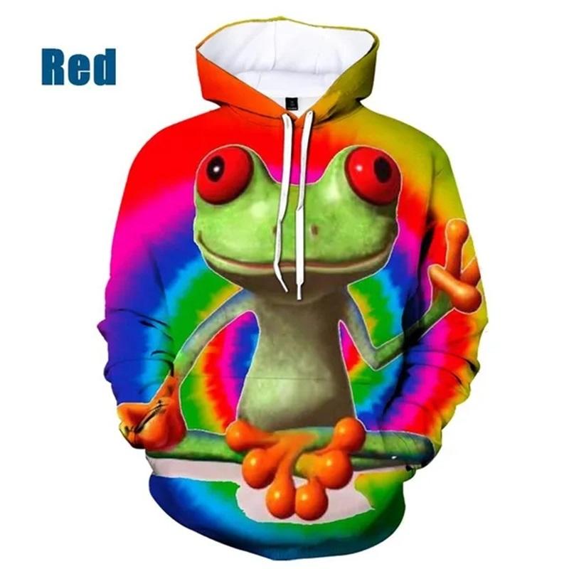 Mode Huvtröjor 3D Tryck Groda Djur Grafiska Huvtröjor Casual Plus Size Pullover Sweatshirts Toppar Herr Heltryckt Huvtröja