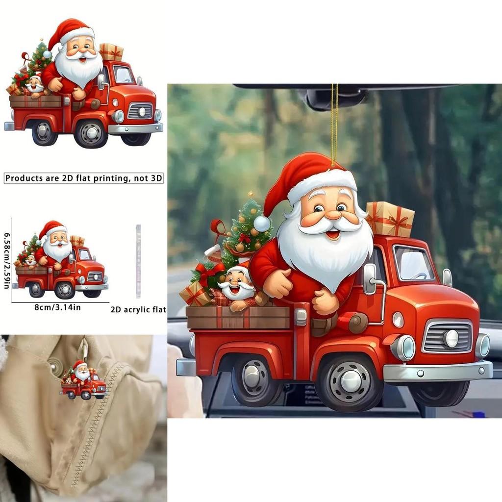 Christmas Santa Drive Car Pendant With Acrylic Material For Car Interior Decoration And Gift Idea