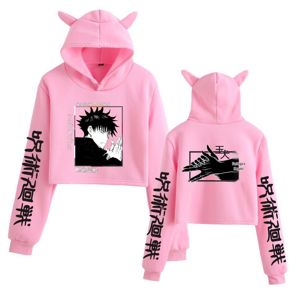 Women's Jujutsu Kaisen Anime Cropped Hoodie - Trendy, Casual, Loose Fit for Spring & Autumn