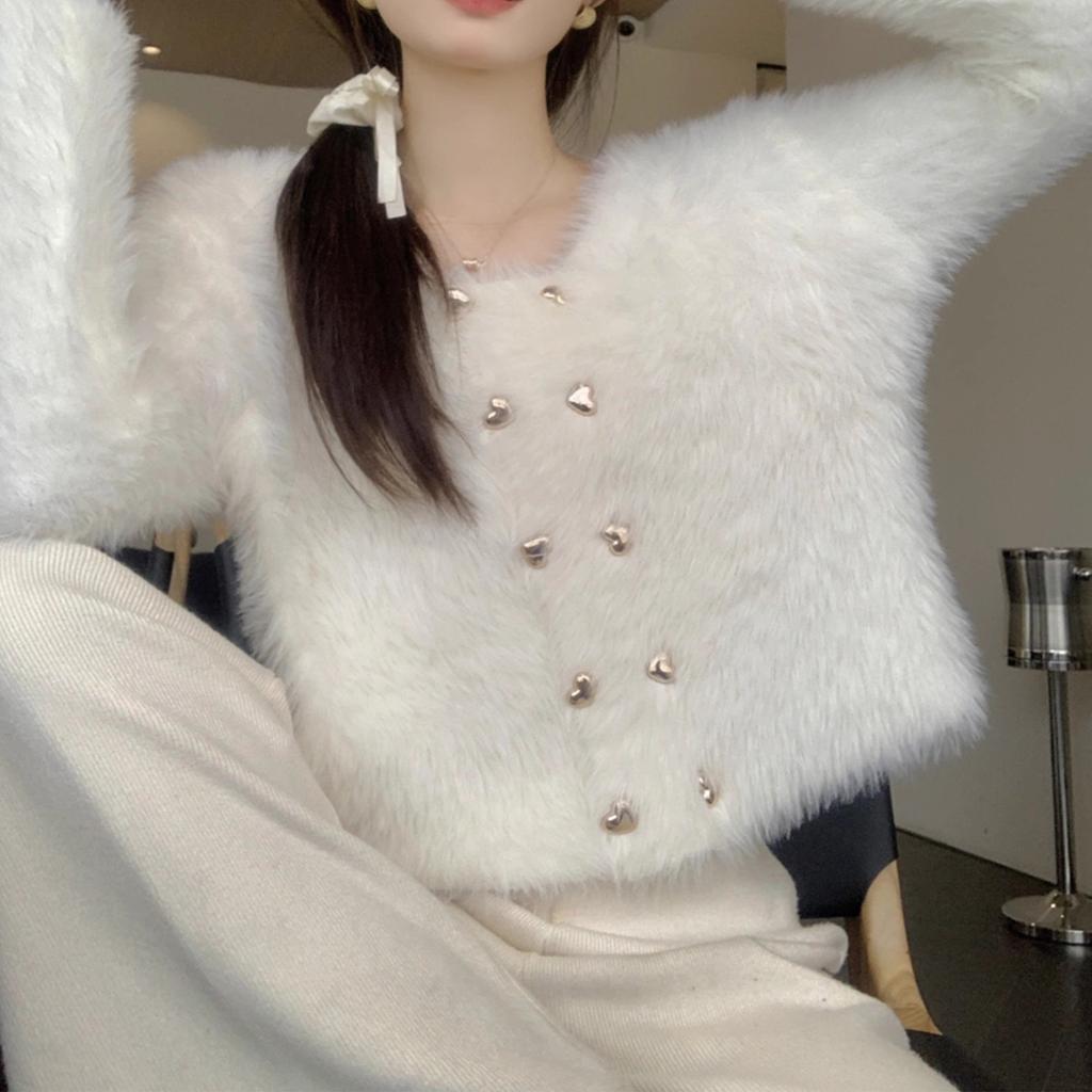 Imitation Mink Fleece Sweater Jacket Women's Spring and Autumn New High-end Short Small Fragrant Knitted Cardigan Top Trendy