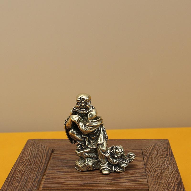All Brass Eighteen Arhat Ornaments Collection Antique Retro Dragon and Tiger Tabletop Copper Ornaments Solid Mini Copper Man