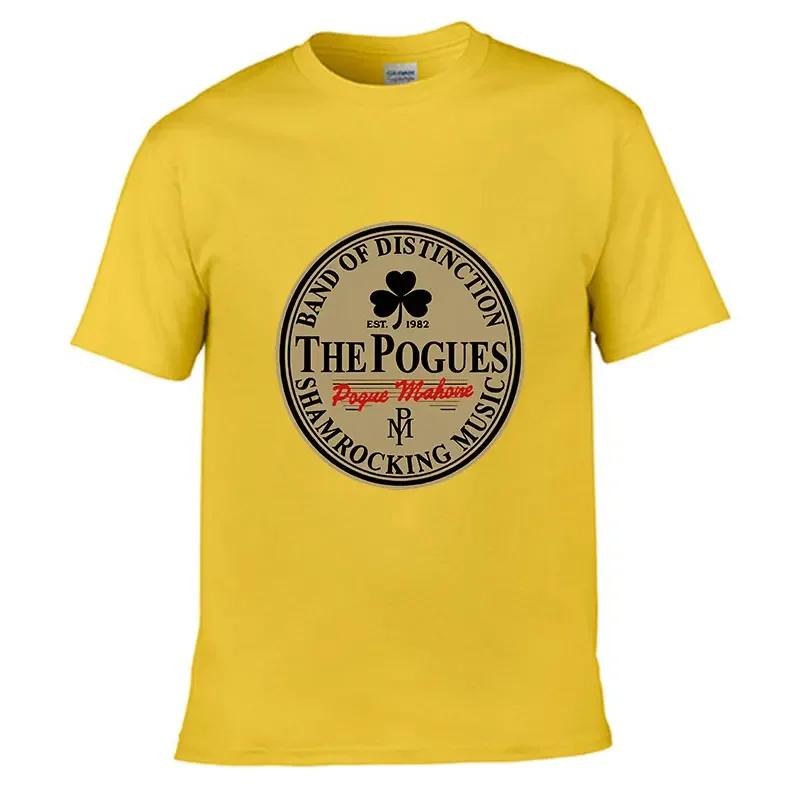 Summer Comfortable Men's THE POGUES Irish Bar Rock Band Pattern Casual Round Neck T-shirt Clover Badge