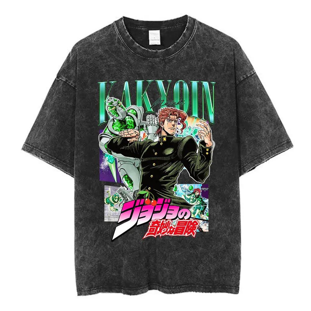 Anime Jojo Bizarre Adventure Akyoin Noriaki Graphic Print T-shirts Vintage Washed T Shirt Men Women Cotton Short Sleeve T Shirts