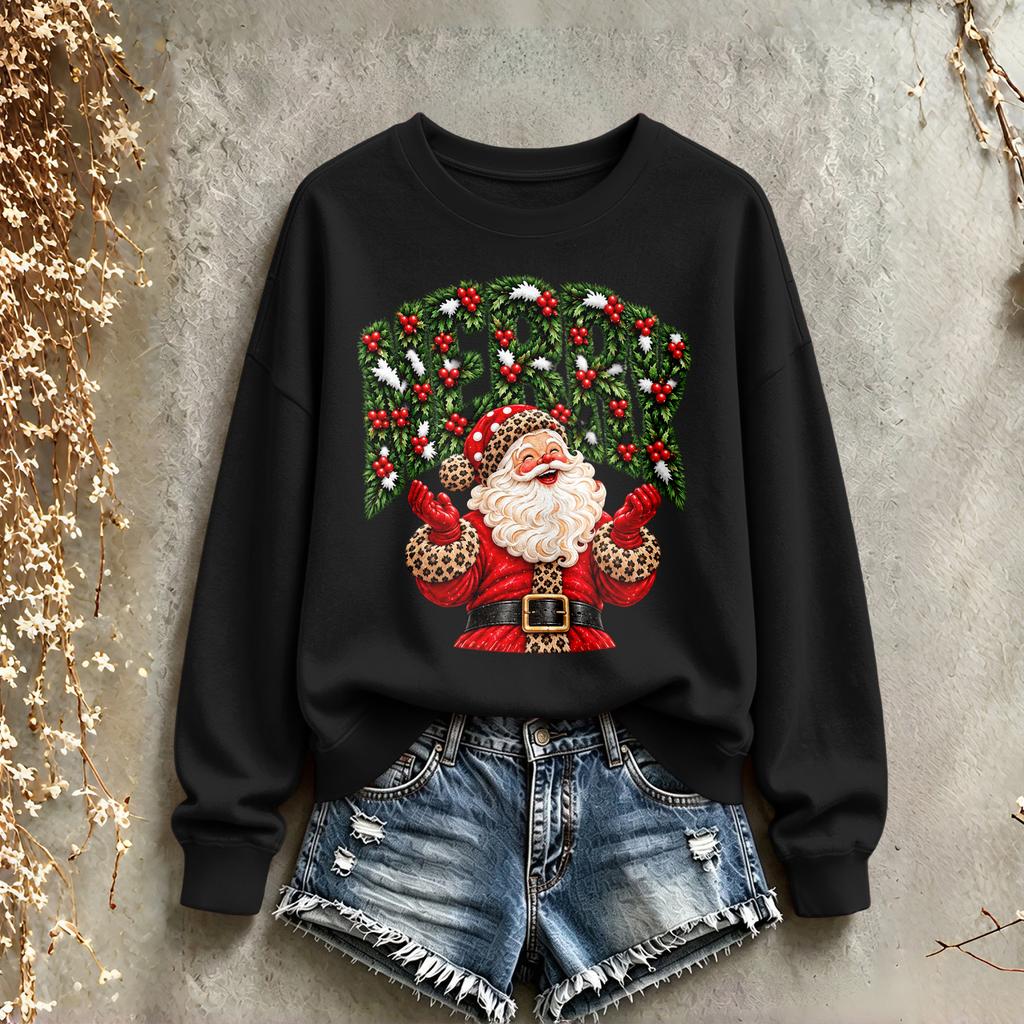 Women's Casual Christmas Print Crewneck Top, Holiday Graphic Tee for Parties and Everyday Wear