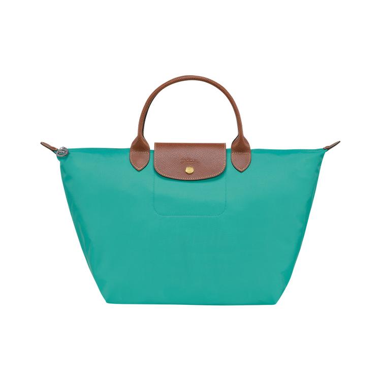 New LONGCHAMP Le Pliage Cow Leather Trim Dumpling Bag Handbag Medium Women's Blue 1623089P70