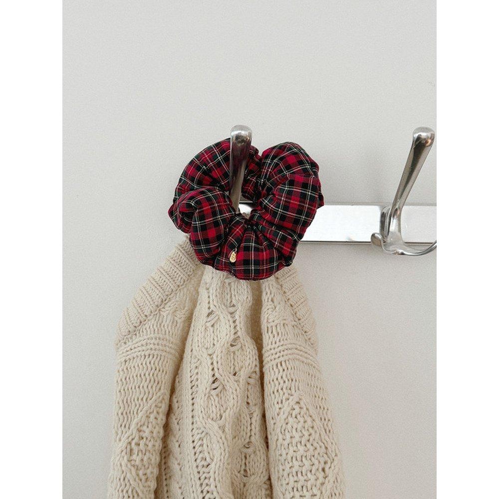 Tartan Check Padding Scrunchie[Red]