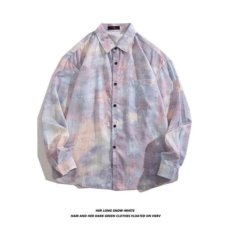 Men's Long-Sleeve Loose-Fit Shirt - Autumn/Summer Korean Style with Trendy Hong Kong Ins Print