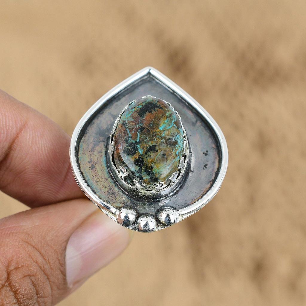 Mothers day Sale Chrysocolla Gemstone Sterling Silver Promise Birthday Wife Ring