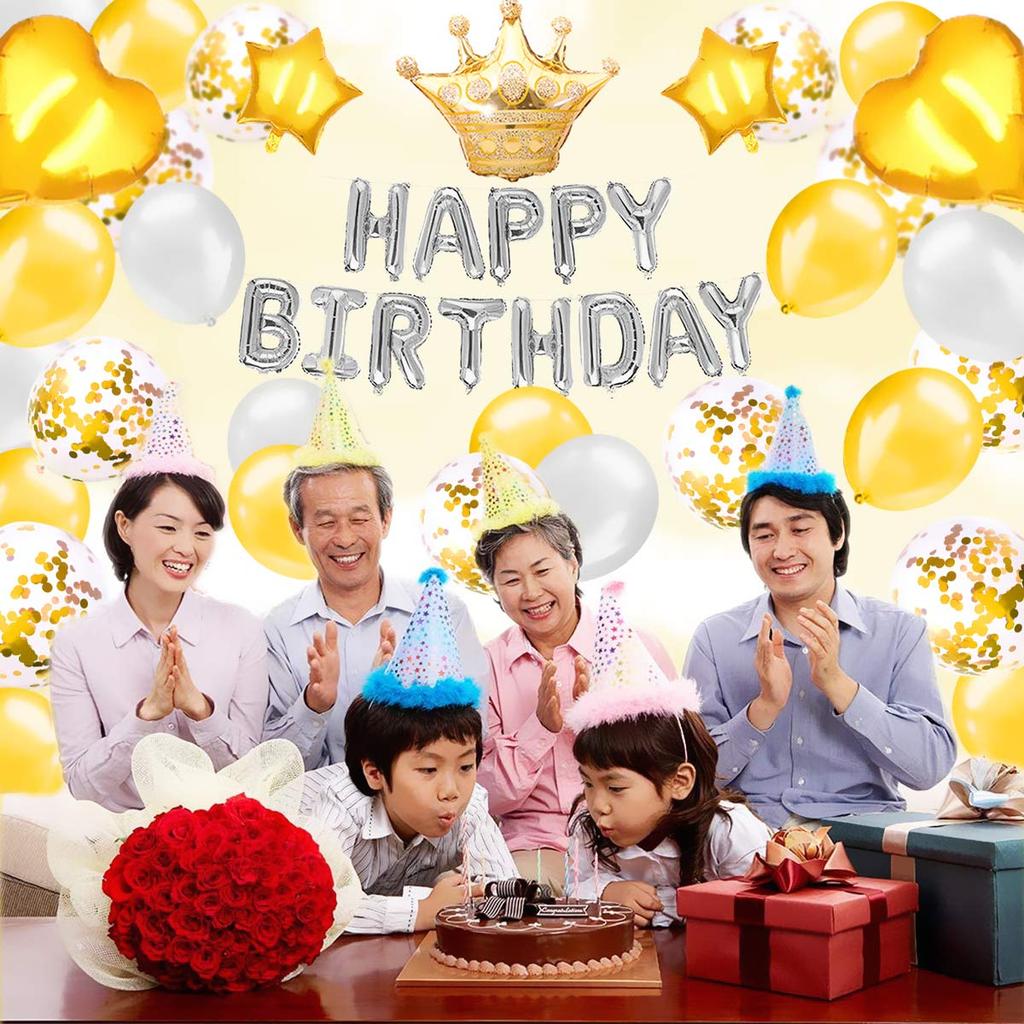 G&H Balloon Birthday Decoration Set 45 Pieces Happy Birthday Balloons Gold Crown Unisex