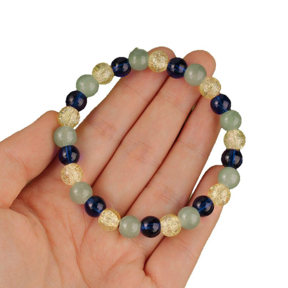 Festive Gifts Green Aventurine Dark Blue Glass Golden Crackle Crystal Beaded Bracelet Fresh Fashion Jewelry For Men Women Daily Wear Gift