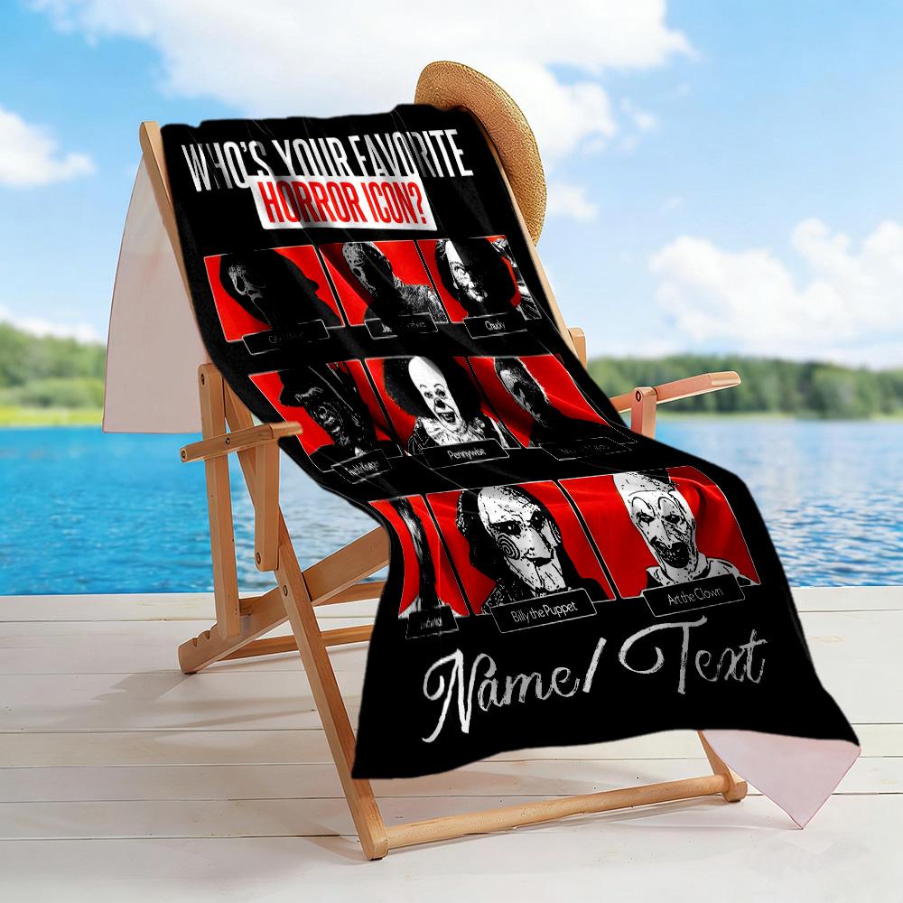 Favorite Horror Icon Poster Customized Name Beach Towel High Absorbency & Quick-Dry