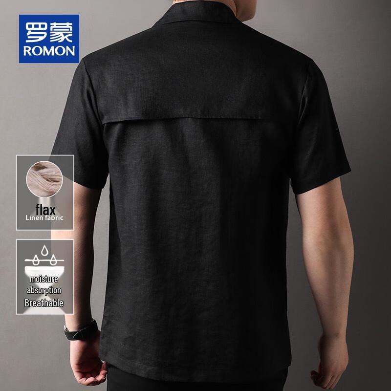 ROMON Men's Linen Short-Sleeve Chinese Style Shirt
