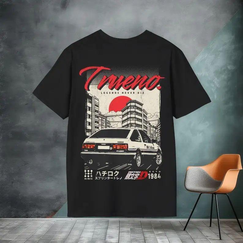 Tricou auto JDM inspirat de Initial D AE86 Trueno: Moștenirea lui Takumi Fujiwara Anime Japonez Cap Text D Mânecă Scurtă Modă Bărbați