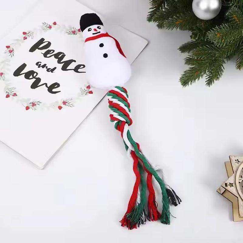 Christmas Dog Squeakey Chew Toys Cotton Ropes Knot Molar Bite Toy Funny Cute Puppies Cat Interactive Toy Xmas Gift Pets Supplies