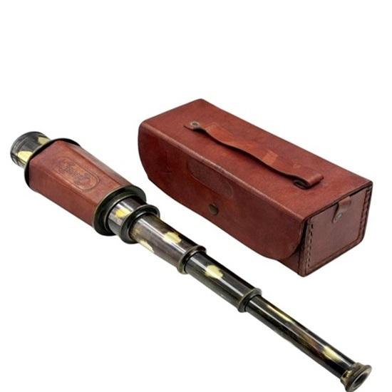 Style Leather Telescope by Dollond London Nautical Spyglass with Case