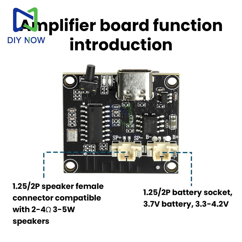 DC 5V 3W Bluetooth amplifier board module adjustable volume supports TF card and memory card playback Type-C charging/sound card