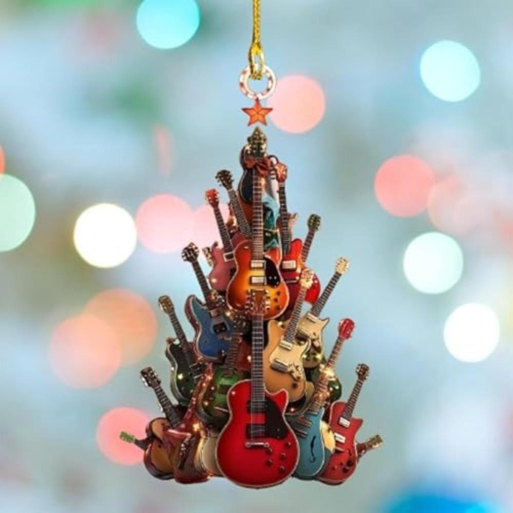 Music Theme Party Guitar Ornaments Acrylic Xmas Tree Ornament  Home Decoration