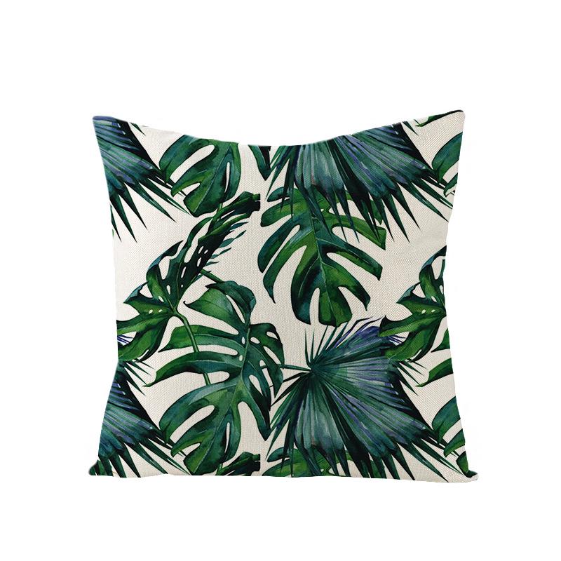 Tropical Green Leaf Linen Pillowcase - Nordic Style Sofa Cushion Cover