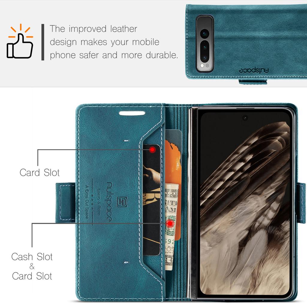 For Google Pixel Fold Wallet Case AUTSPACE A01 Leather Stand Cover with RFID Blocking Card Holder
