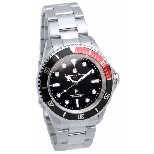 Salvatore Marra Men's Watch, Radio-Controlled Solar, 10 ATM Water Resistant, Italian Brand, Black and Red, SM22110-SSBKRD