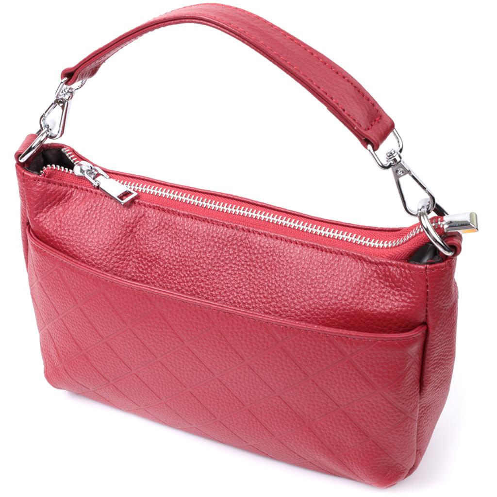 Damenhandtasche mittlerer Größe mit drei Fächern aus echtem Leder VINTAGE Bag 22803 Rot