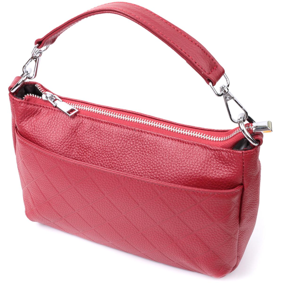 

Жіноча сумка середнього розміру на три відділення з натуральної шкіри VINTAGE Bag 22803 Червоний