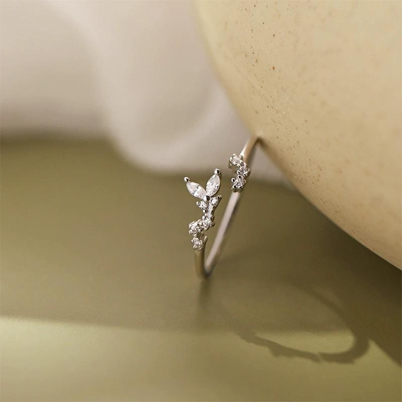 2023 Trendy 925 Silver Plated Open Ring: Little Sprout Leaf Design