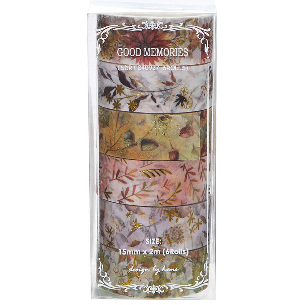 YUBBAEX Floral Masking Tape Plant Design with Silver Foil Washi Paper for Journal Wrapping 6-Roll Set Stamping, Tape, Art/DIY Crafts/Bullet