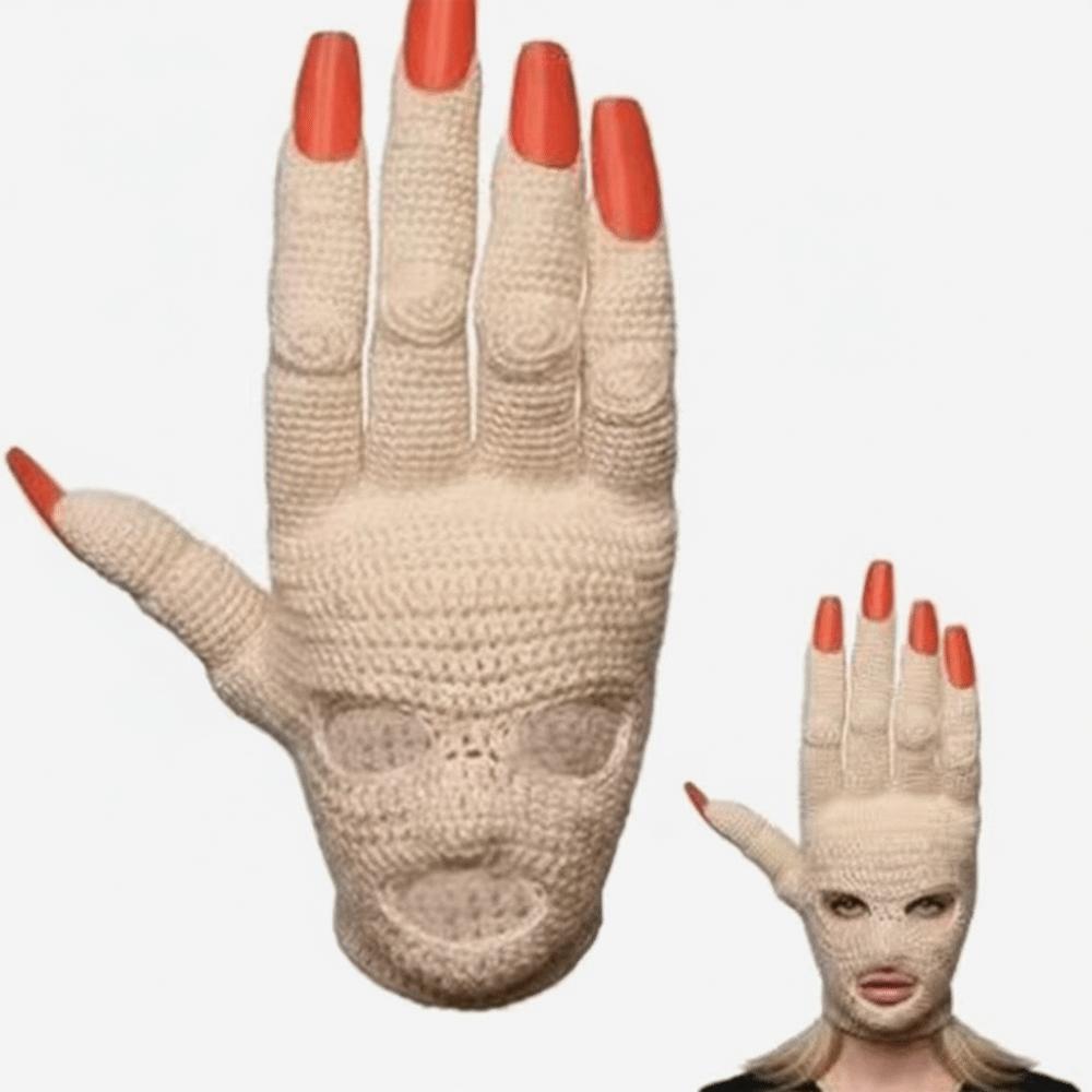 Handmade Palm Shaped Head Cover Crochet Knit Prank Prop Hat Crochet Knit Face Mask  Halloween