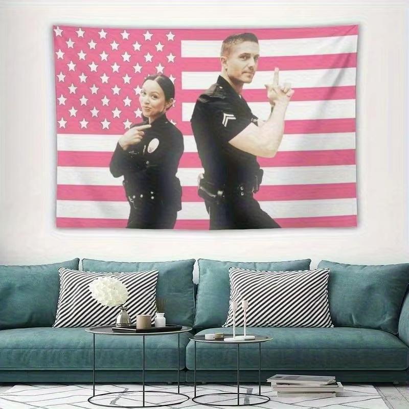 1 Pc The Rookie Tapestry Poster | Lucy Chen & Tim Bradford Print With Pink American Flag Background, Eric Winter Wall Decor