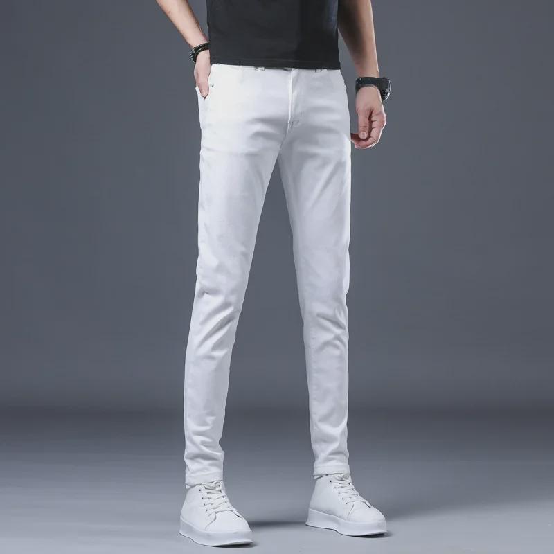 Men's Slim-Fit Elastic White Jeans - Trendy Korean-Style Trousers for Youth