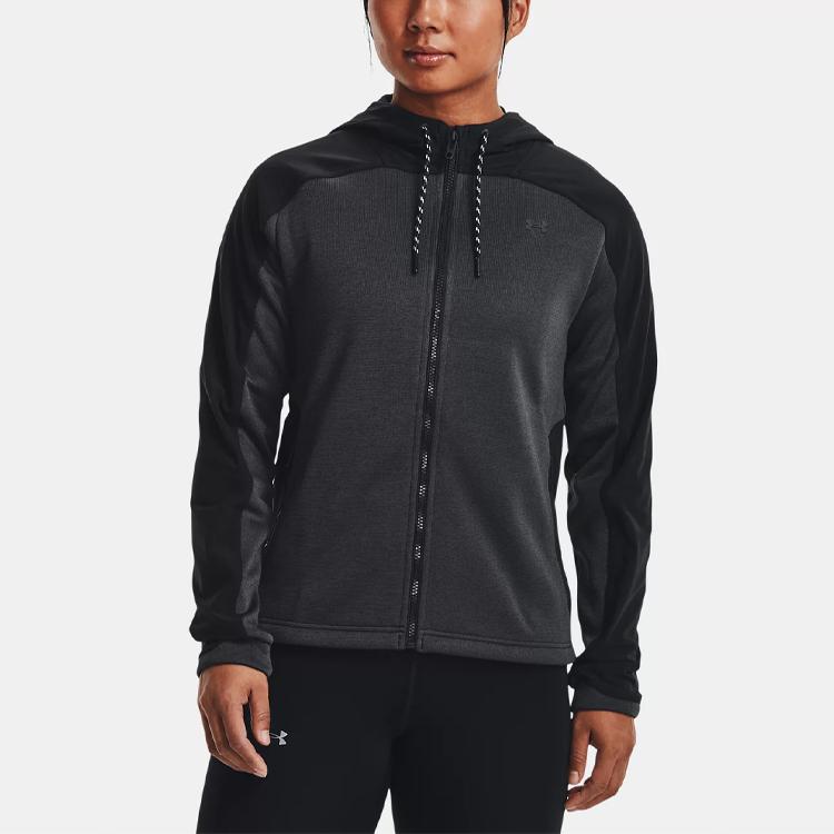 Under Armour Color Block Hooded Casual Sports Jacket Women Jacket Black 1375127-001