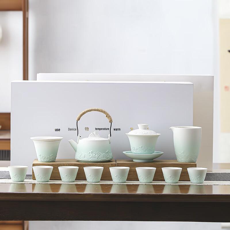 Lainuo Gradient Green Ocean Wave Coarse Pottery Tea Set