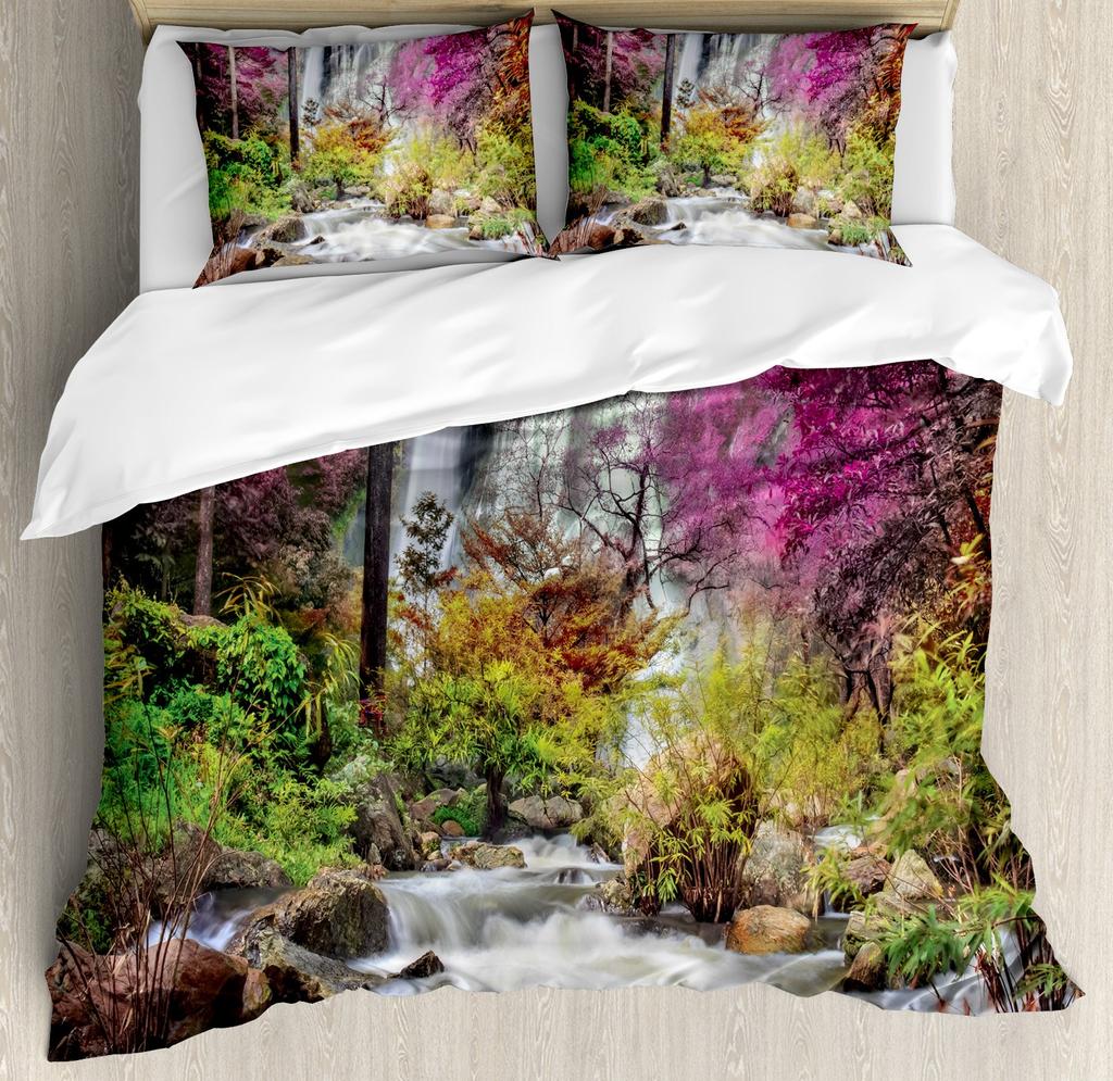 Waterfall Duvet Cover Sets For Teens Adults Queen Quilt Covers Lightweight Down Room Decor 2 Pillowcases 1 Duvet Cover No Quilt