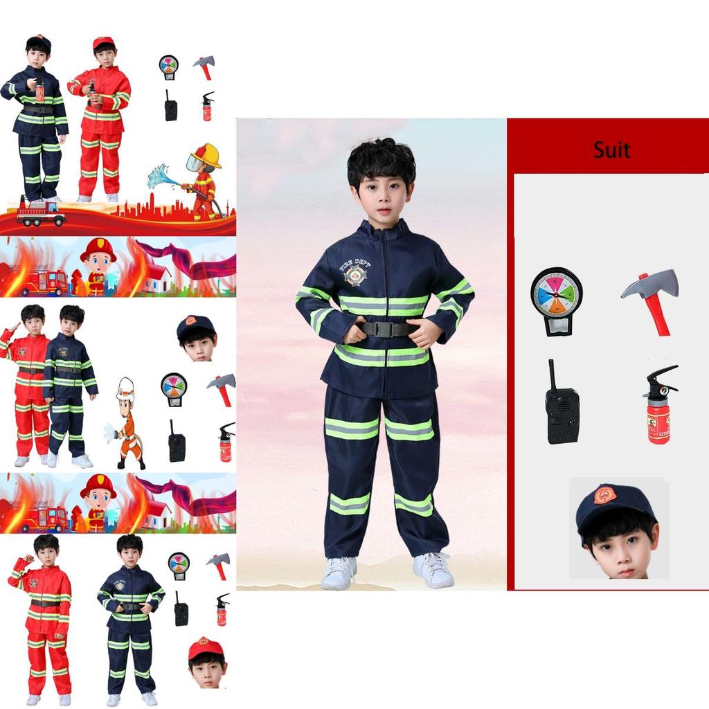Kid's Fireman Uniform Costume Set For Kindergarten Role Play