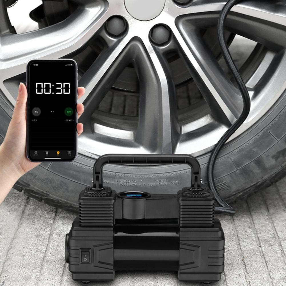 Auto Inflatable Pump 12V 150PSI Dual Cylinder Heavy Duty Air Compressor with Pressure Gauge LED Light for Car Moto Bicycle Balls